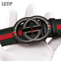 2026 Luxury Brand Style Belt – Red Green Stripe PU Leather, 3.8cm Wide High End Men’s Belt for Students & Professionals