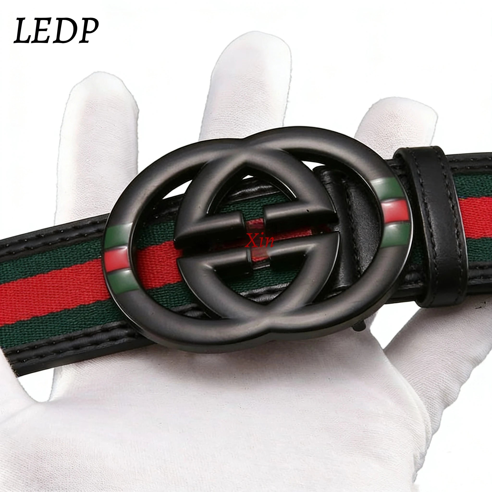 2026 Luxury Brand Style Belt – Red Green Stripe PU Leather, 3.8cm Wide High End Men’s Belt for Students & Professionals
