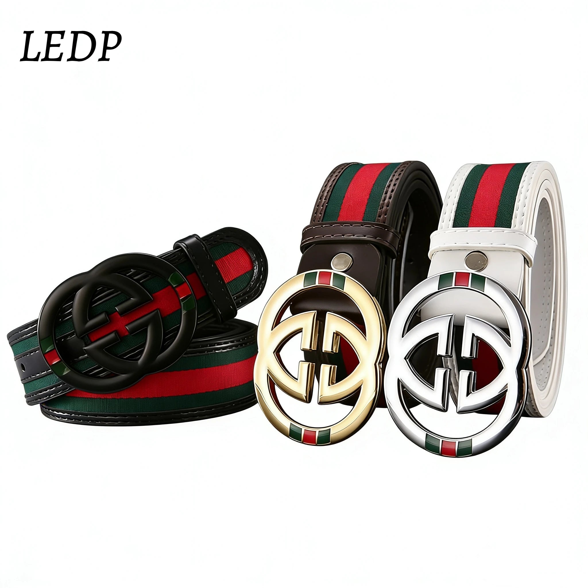 2026 Luxury Brand Style Belt – Red Green Stripe PU Leather, 3.8cm Wide High End Men’s Belt for Students & Professionals