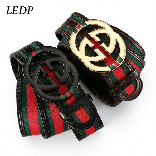 2026 Luxury Brand Style Belt – Red Green Stripe PU Leather, 3.8cm Wide High End Men’s Belt for Students & Professionals