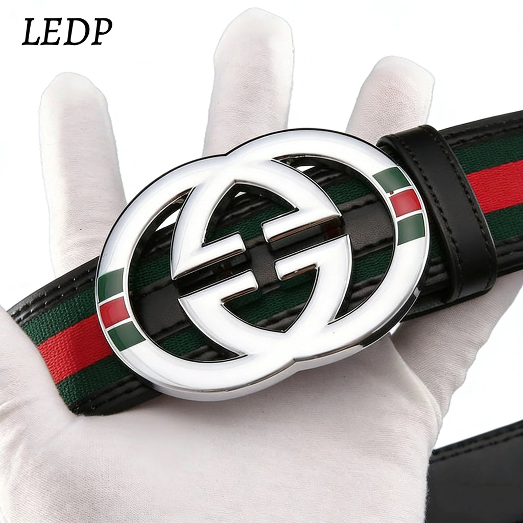 2026 Luxury Brand Style Belt – Red Green Stripe PU Leather, 3.8cm Wide High End Men’s Belt for Students & Professionals
